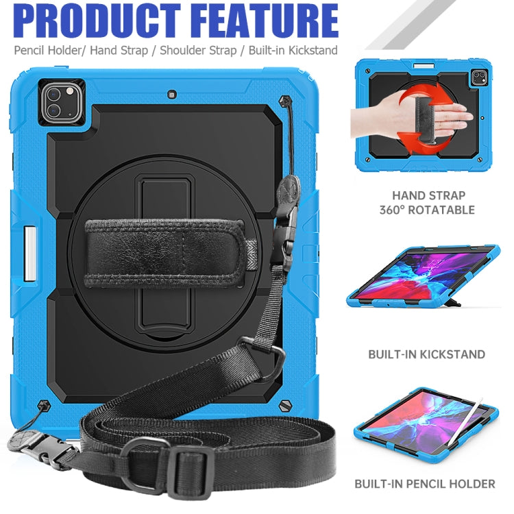 For iPad Pro 12.9 (2020) Shockproof Colorful Silicone + PC Protective Tablet Case with Holder & Shoulder Strap & Hand Strap & Pen Slot