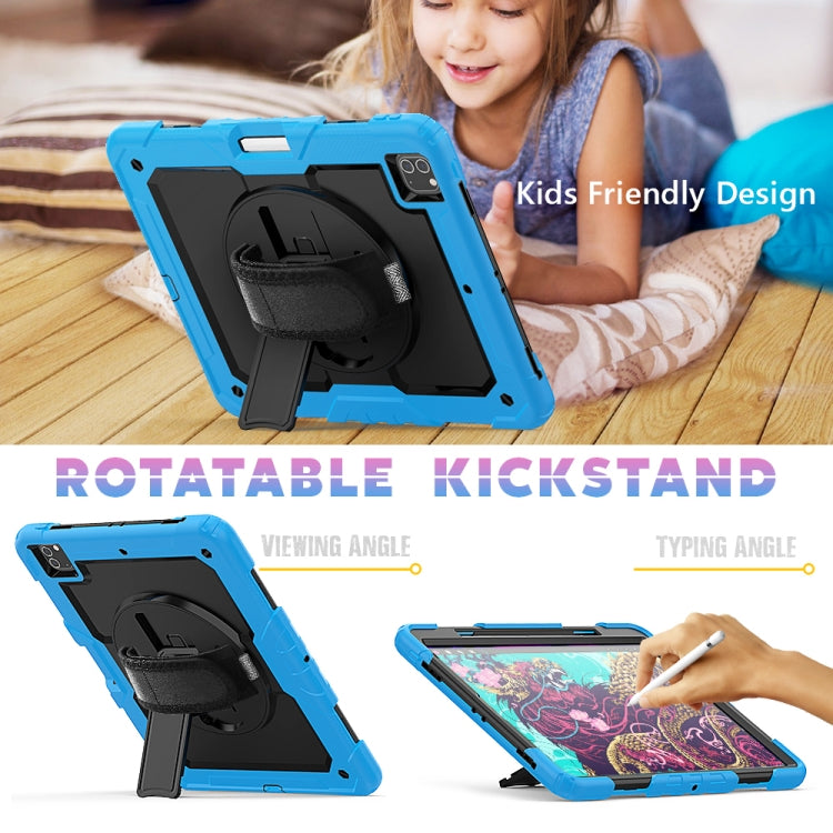 For iPad Pro 12.9 (2020) Shockproof Colorful Silicone + PC Protective Tablet Case with Holder & Shoulder Strap & Hand Strap & Pen Slot