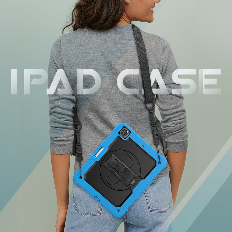 For iPad Pro 12.9 (2020) Shockproof Colorful Silicone + PC Protective Tablet Case with Holder & Shoulder Strap & Hand Strap & Pen Slot