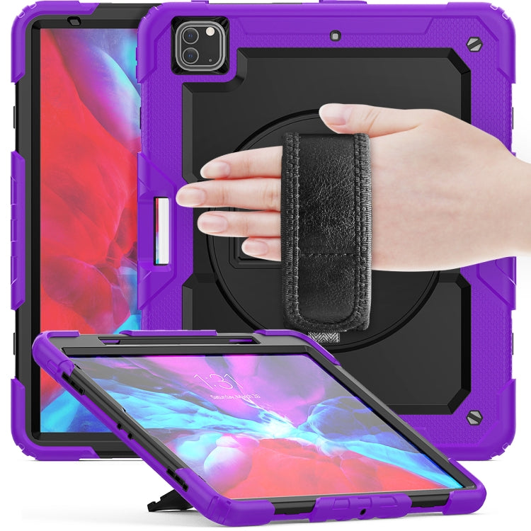 For iPad Pro 12.9 (2020) Shockproof Colorful Silicone + PC Protective Tablet Case with Holder & Shoulder Strap & Hand Strap & Pen Slot