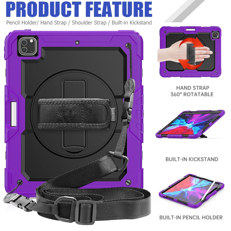 For iPad Pro 12.9 (2020) Shockproof Colorful Silicone + PC Protective Tablet Case with Holder & Shoulder Strap & Hand Strap & Pen Slot