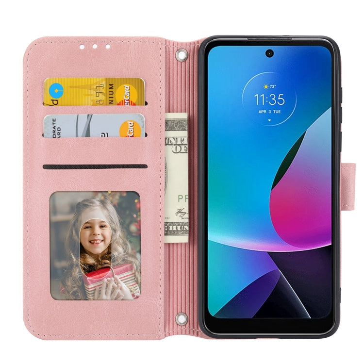 For Motorola Moto G Play 5G Embossed Stripes Skin Feel Leather Phone Case