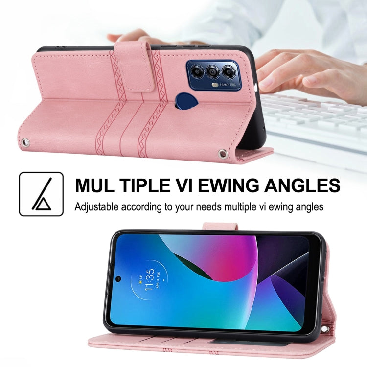 For Motorola Moto G Play 5G Embossed Stripes Skin Feel Leather Phone Case