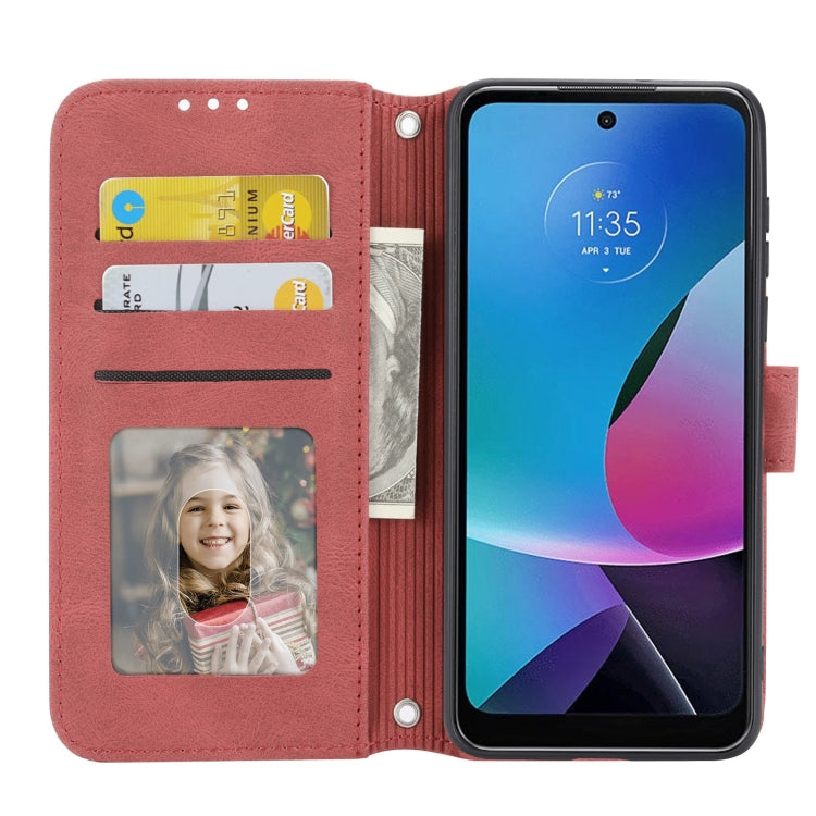 For Motorola Moto G Play 5G Embossed Stripes Skin Feel Leather Phone Case