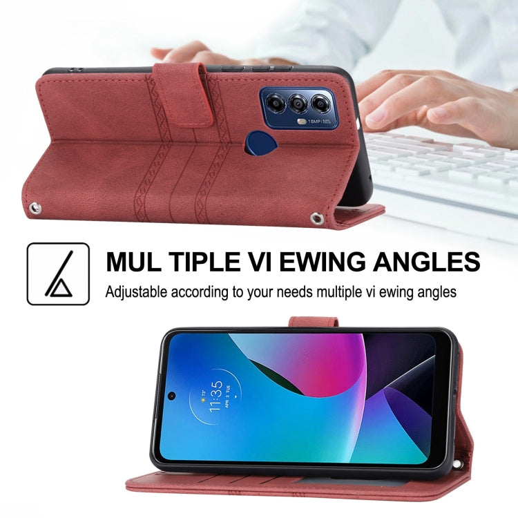 For Motorola Moto G Play 5G Embossed Stripes Skin Feel Leather Phone Case