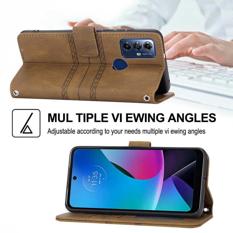 For Motorola Moto G Play 5G Embossed Stripes Skin Feel Leather Phone Case