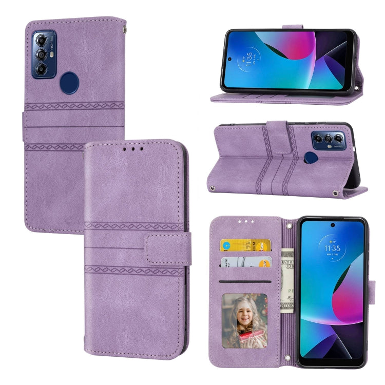 For Motorola Moto G Play 5G Embossed Stripes Skin Feel Leather Phone Case