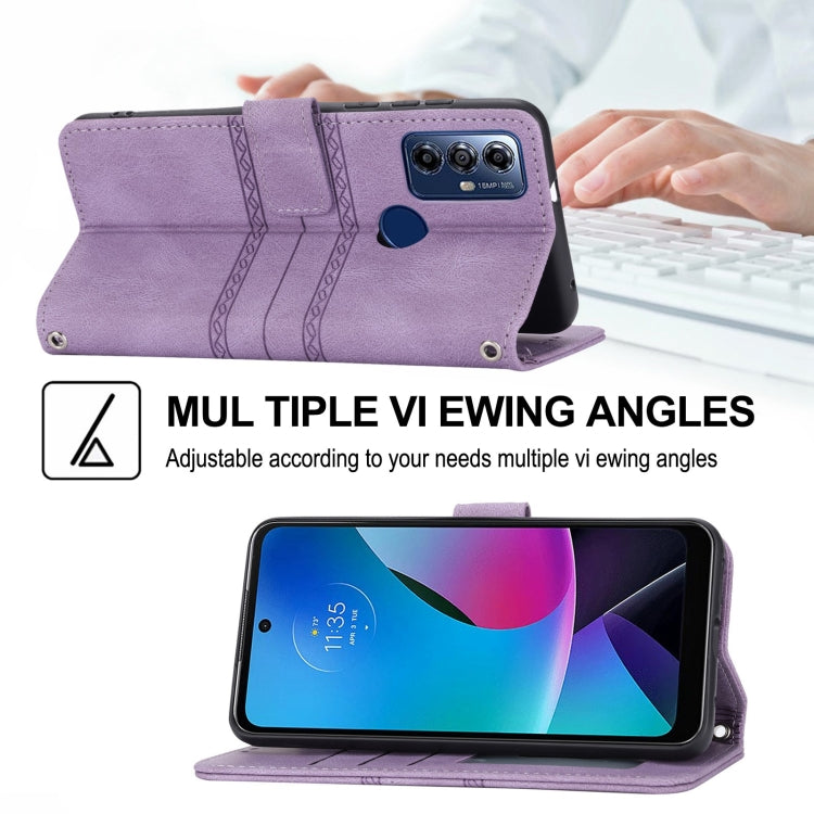 For Motorola Moto G Play 5G Embossed Stripes Skin Feel Leather Phone Case