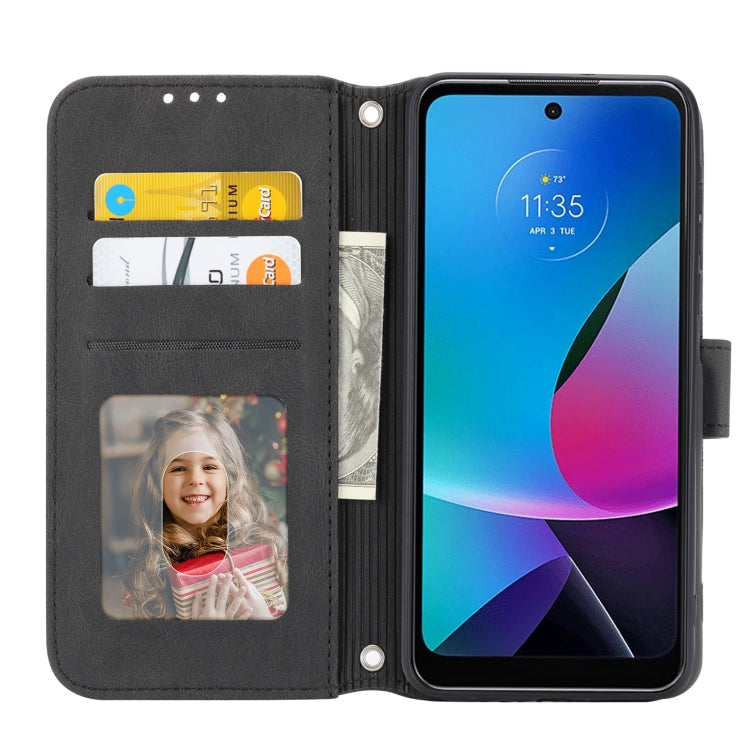 For Motorola Moto G Play 5G Embossed Stripes Skin Feel Leather Phone Case