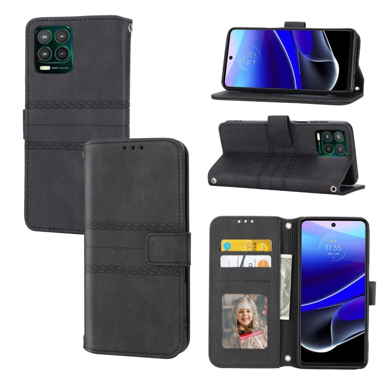 For Motorola Moto G Stylus 5G 2023 Embossed Stripes Skin Feel Leather Phone Case