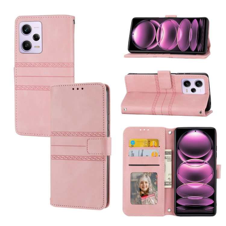 For Xiaomi Redmi Note 12 5G Global Embossed Stripes Skin Feel Leather Phone Case