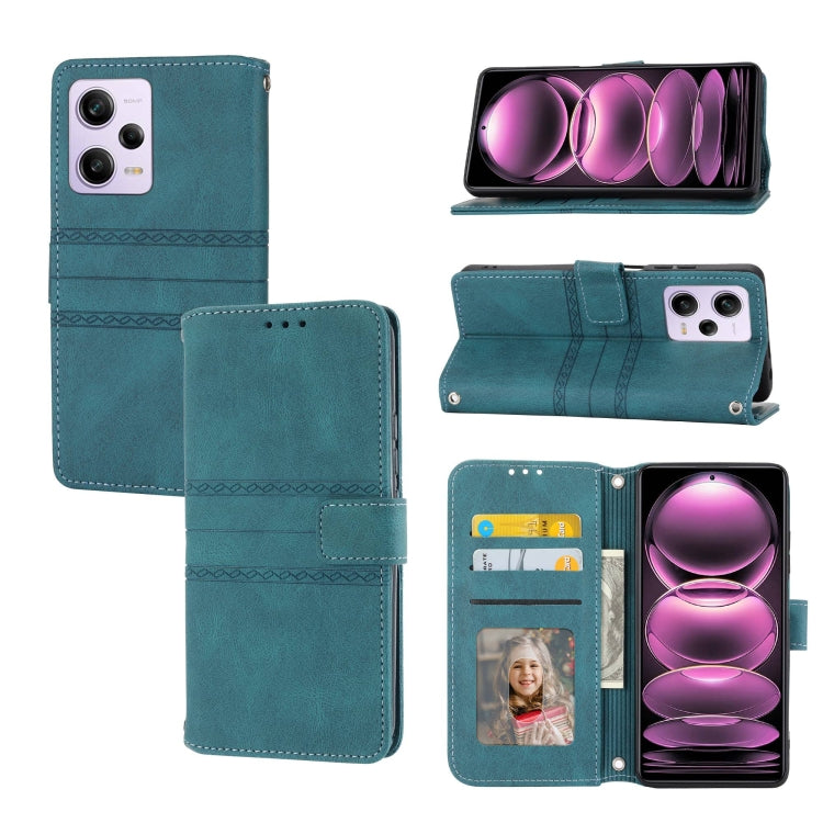 For Xiaomi Redmi Note 12 5G Global Embossed Stripes Skin Feel Leather Phone Case