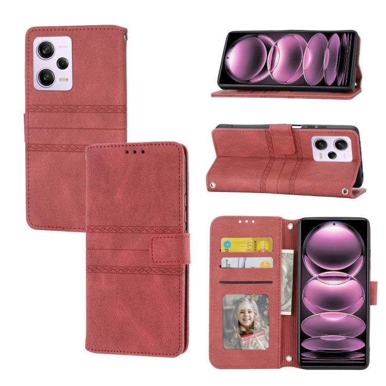 For Redmi Note 12 Pro+ 5G Global Embossed Stripes Skin Feel Leather Phone Case