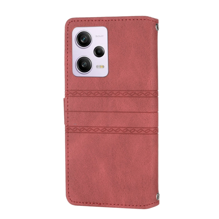 For Redmi Note 12 Pro+ 5G Global Embossed Stripes Skin Feel Leather Phone Case