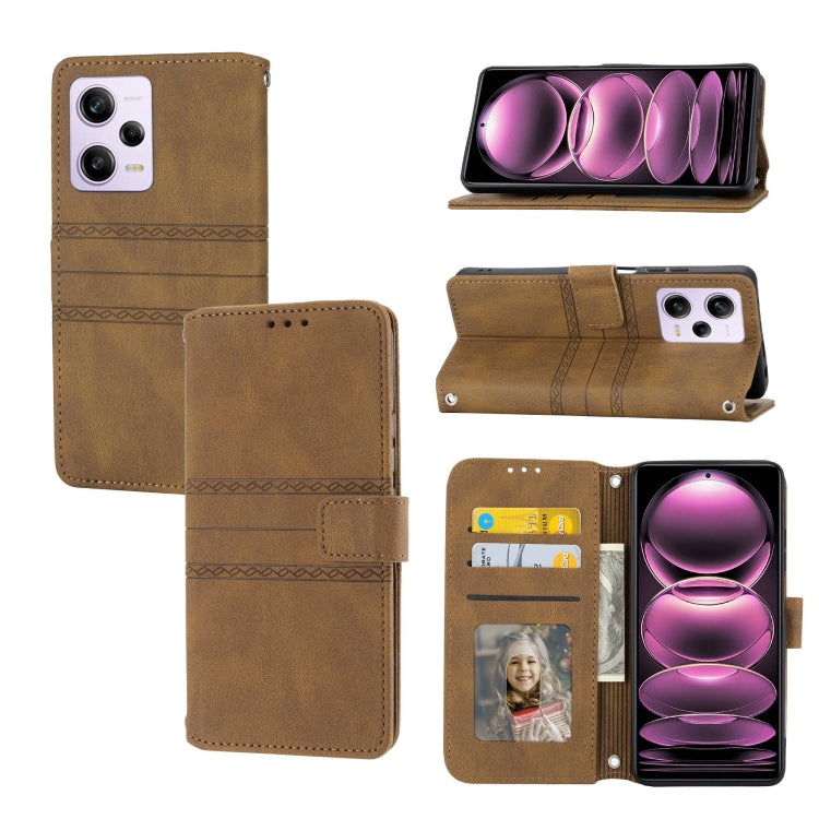 For Redmi Note 12 Pro+ 5G Global Embossed Stripes Skin Feel Leather Phone Case