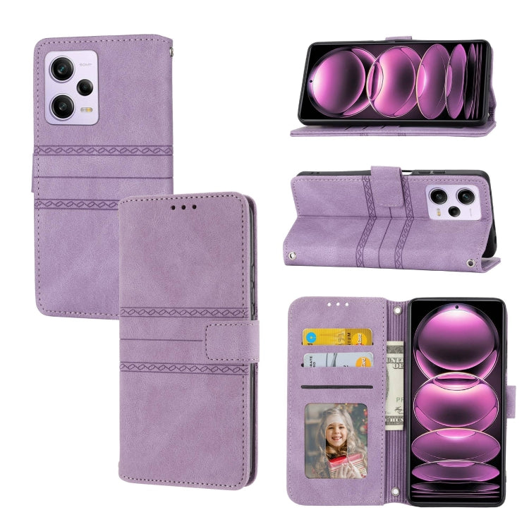 For Redmi Note 12 Pro+ 5G Global Embossed Stripes Skin Feel Leather Phone Case