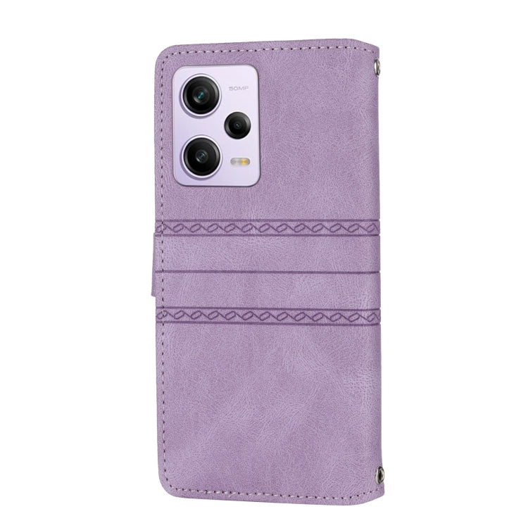 For Redmi Note 12 Pro+ 5G Global Embossed Stripes Skin Feel Leather Phone Case