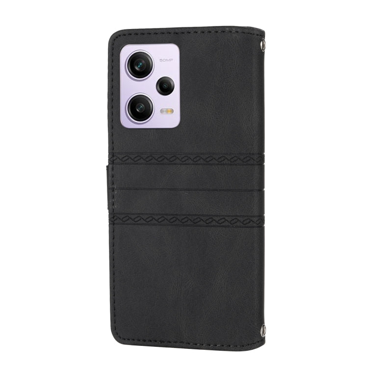 For Redmi Note 12 Pro+ 5G Global Embossed Stripes Skin Feel Leather Phone Case