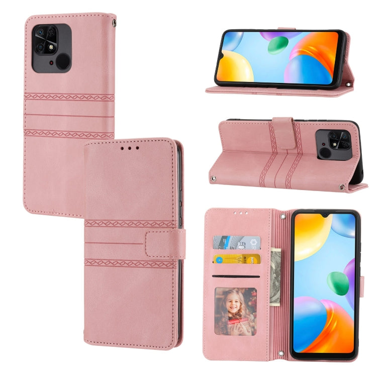 For Xiaomi Redmi 12C Embossed Stripes Skin Feel Leather Phone Case