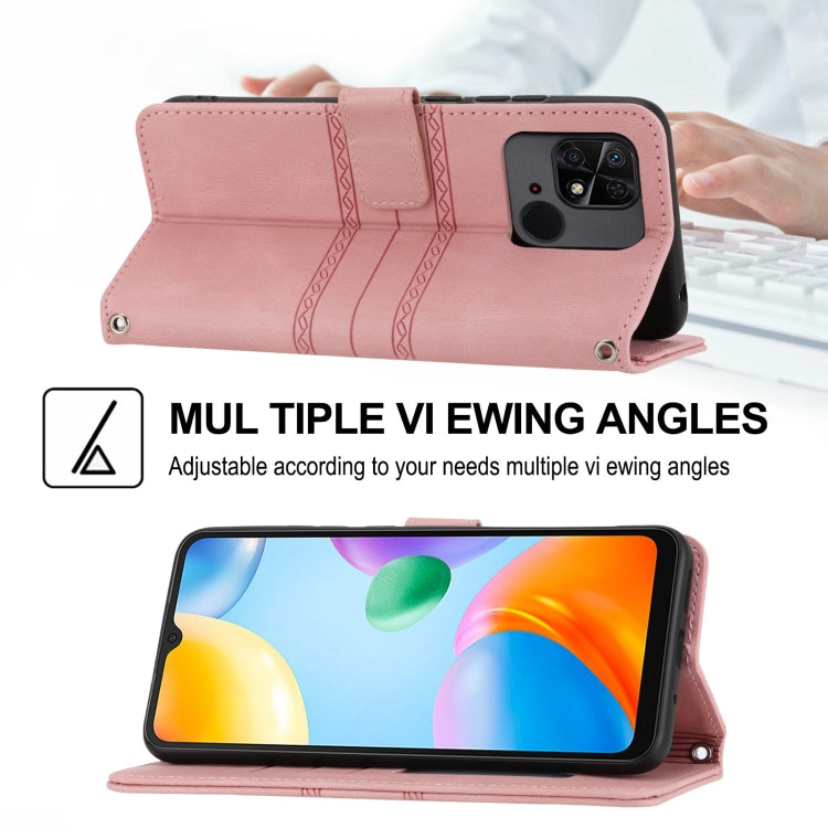 For Xiaomi Redmi 12C Embossed Stripes Skin Feel Leather Phone Case
