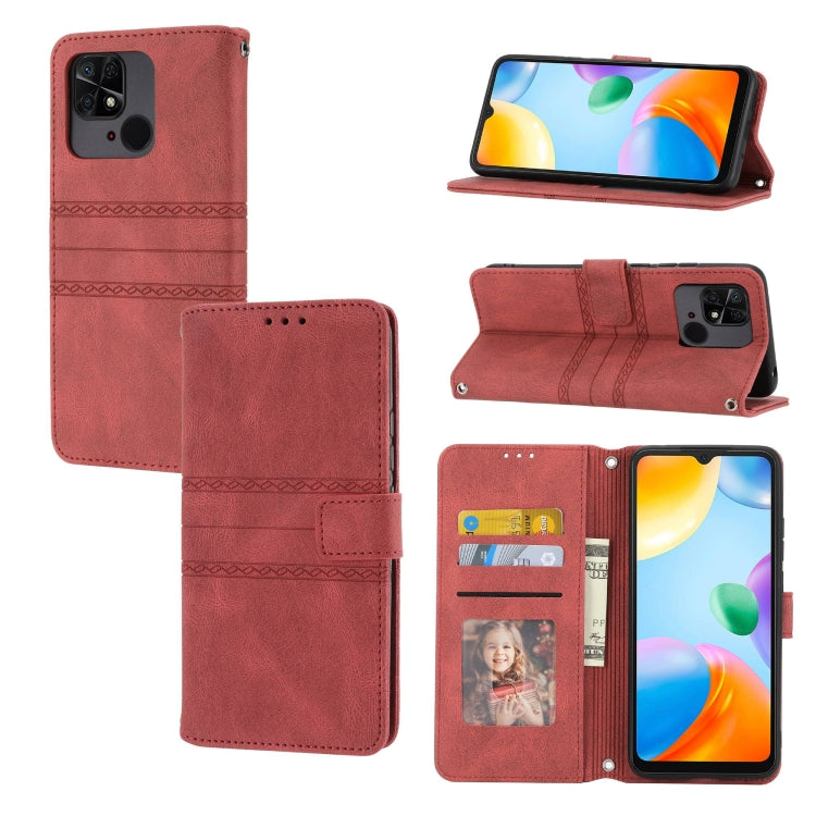 For Xiaomi Redmi 12C Embossed Stripes Skin Feel Leather Phone Case