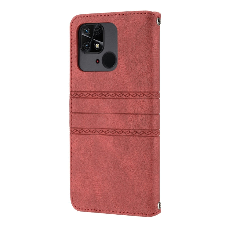 For Xiaomi Redmi 12C Embossed Stripes Skin Feel Leather Phone Case