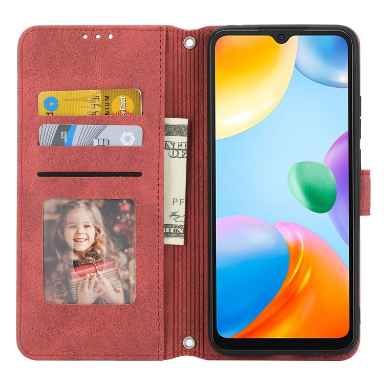 For Xiaomi Redmi 12C Embossed Stripes Skin Feel Leather Phone Case