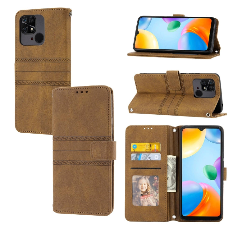 For Xiaomi Redmi 12C Embossed Stripes Skin Feel Leather Phone Case