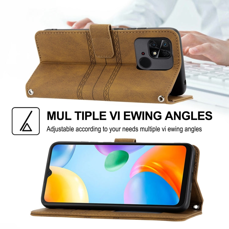 For Xiaomi Redmi 12C Embossed Stripes Skin Feel Leather Phone Case