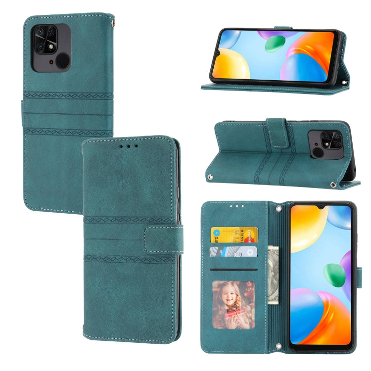 For Xiaomi Redmi 12C Embossed Stripes Skin Feel Leather Phone Case