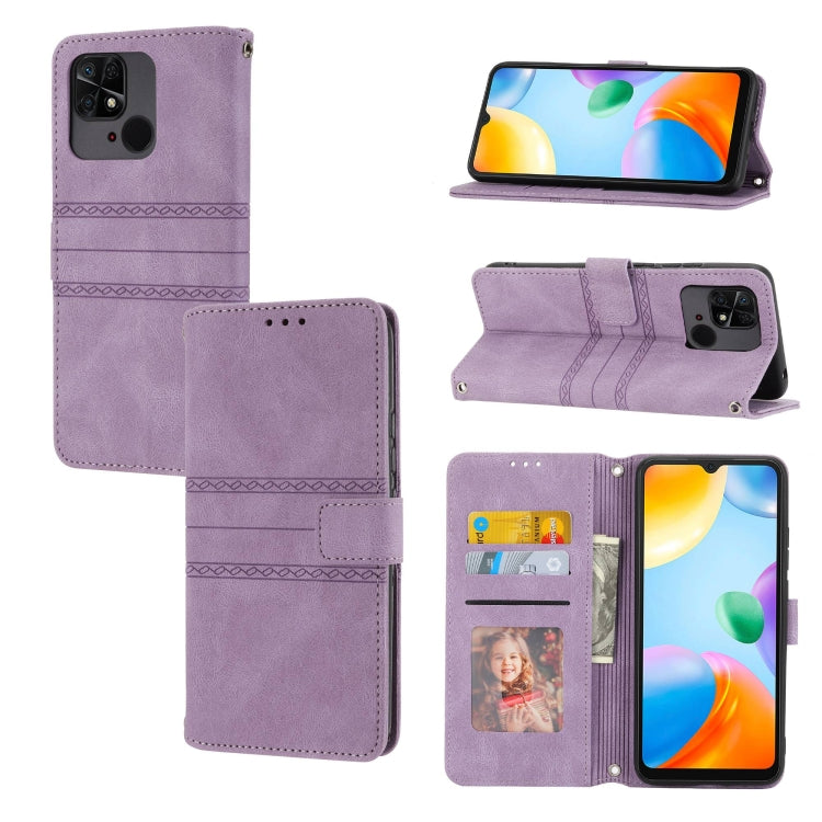 For Xiaomi Redmi 12C Embossed Stripes Skin Feel Leather Phone Case