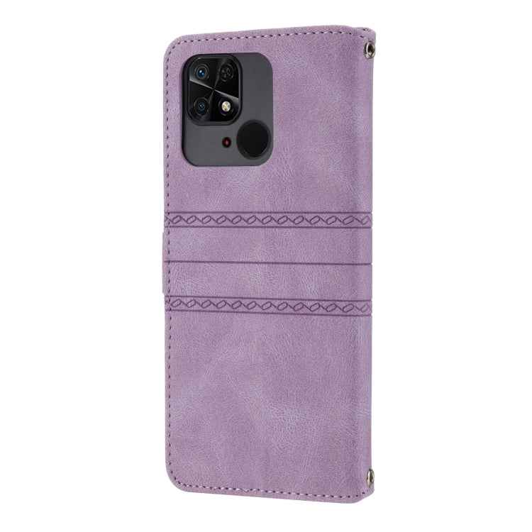For Xiaomi Redmi 12C Embossed Stripes Skin Feel Leather Phone Case