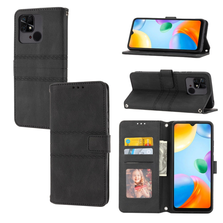 For Xiaomi Redmi 12C Embossed Stripes Skin Feel Leather Phone Case