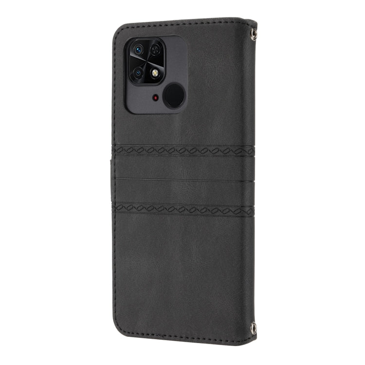 For Xiaomi Redmi 12C Embossed Stripes Skin Feel Leather Phone Case