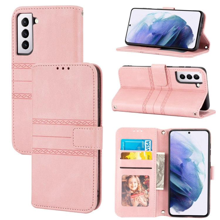 For Samsung Galaxy S23 5G Embossed Stripes Skin Feel Leather Phone Case