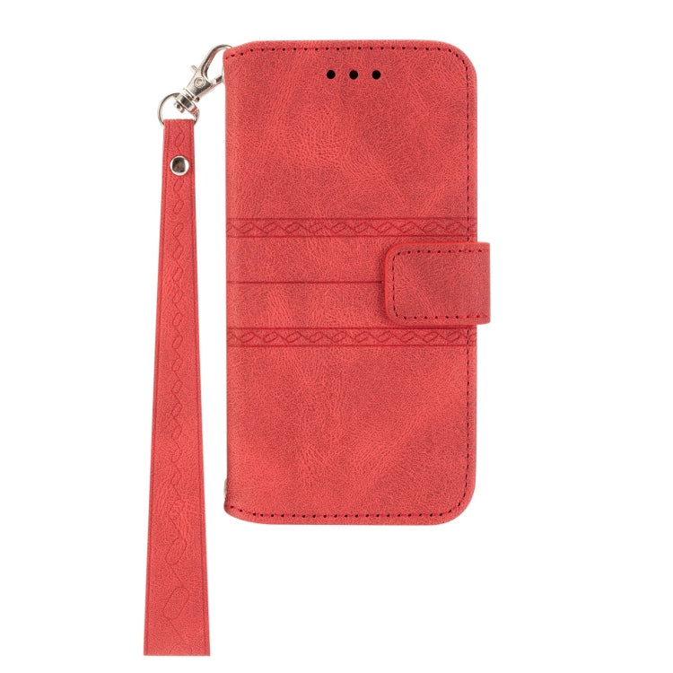 For Samsung Galaxy S23 5G Embossed Stripes Skin Feel Leather Phone Case