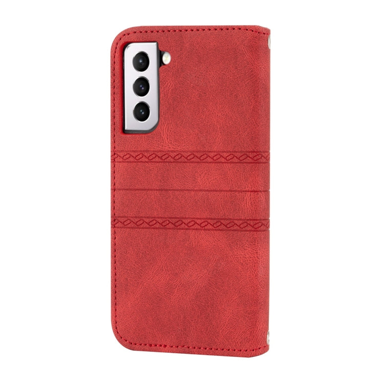 For Samsung Galaxy S23 5G Embossed Stripes Skin Feel Leather Phone Case