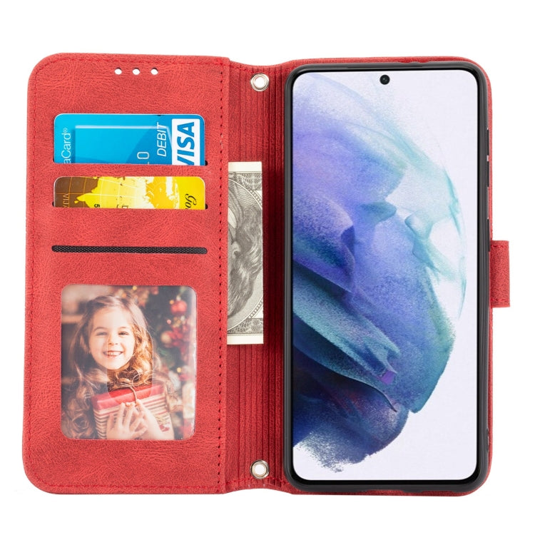 For Samsung Galaxy S23 5G Embossed Stripes Skin Feel Leather Phone Case