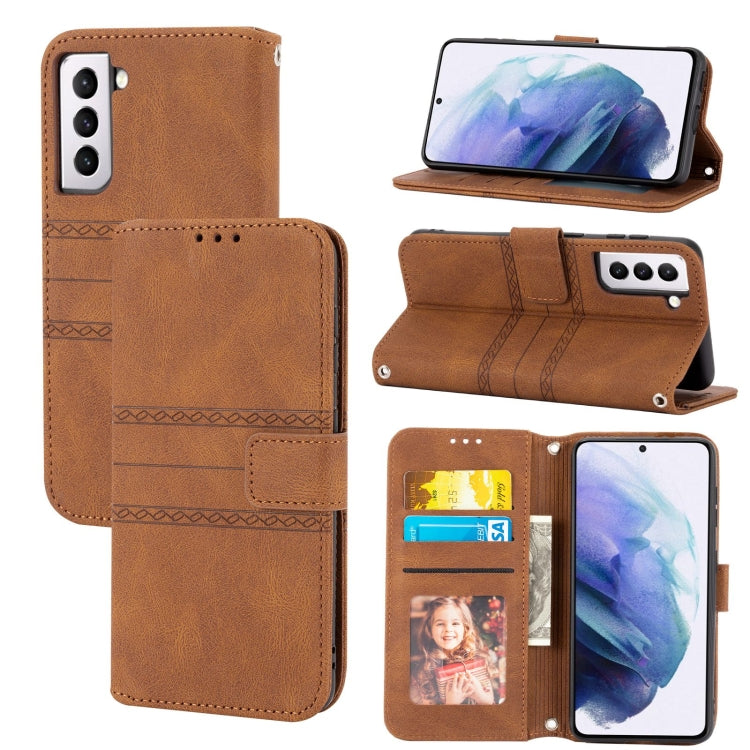 For Samsung Galaxy S23 5G Embossed Stripes Skin Feel Leather Phone Case