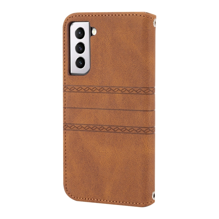 For Samsung Galaxy S23 5G Embossed Stripes Skin Feel Leather Phone Case