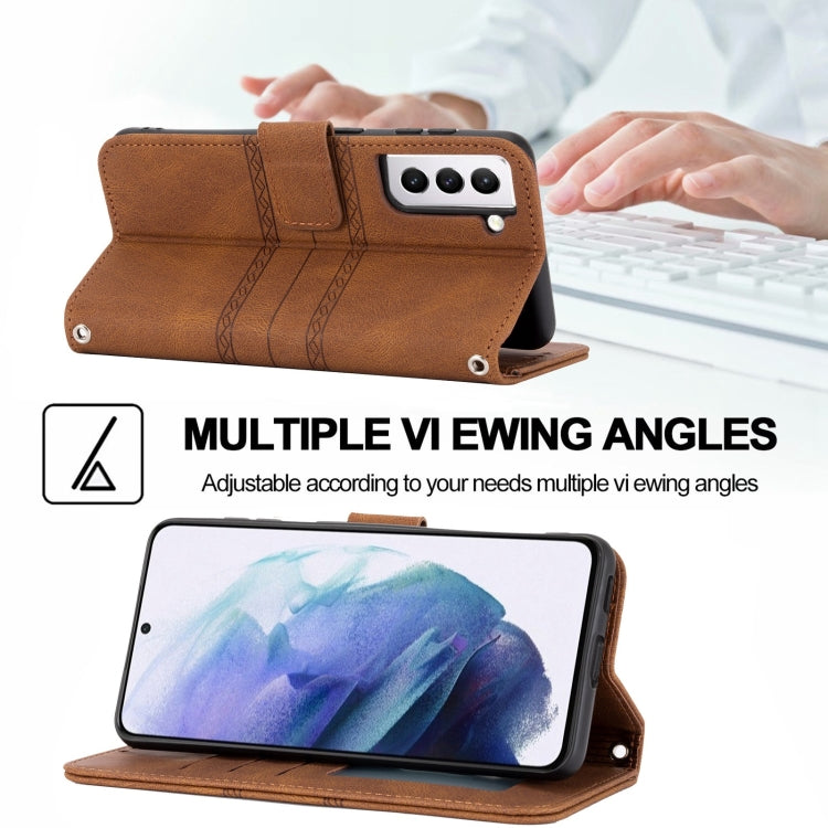 For Samsung Galaxy S23 5G Embossed Stripes Skin Feel Leather Phone Case