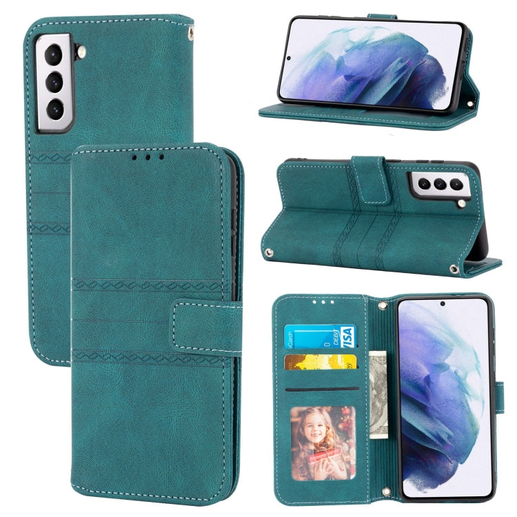For Samsung Galaxy S23 5G Embossed Stripes Skin Feel Leather Phone Case