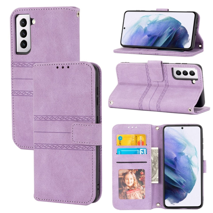 For Samsung Galaxy S23 5G Embossed Stripes Skin Feel Leather Phone Case