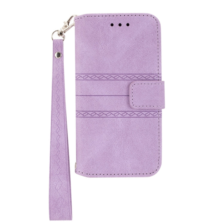 For Samsung Galaxy S23 5G Embossed Stripes Skin Feel Leather Phone Case