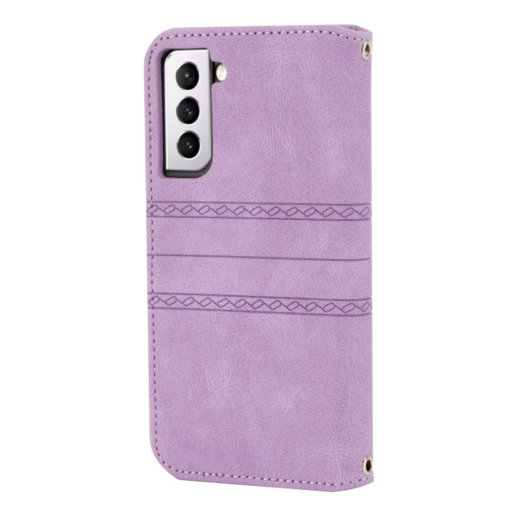 For Samsung Galaxy S23 5G Embossed Stripes Skin Feel Leather Phone Case