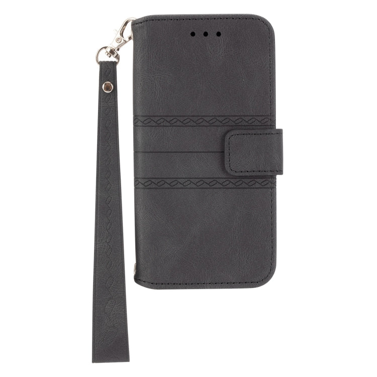 For Samsung Galaxy S23 5G Embossed Stripes Skin Feel Leather Phone Case