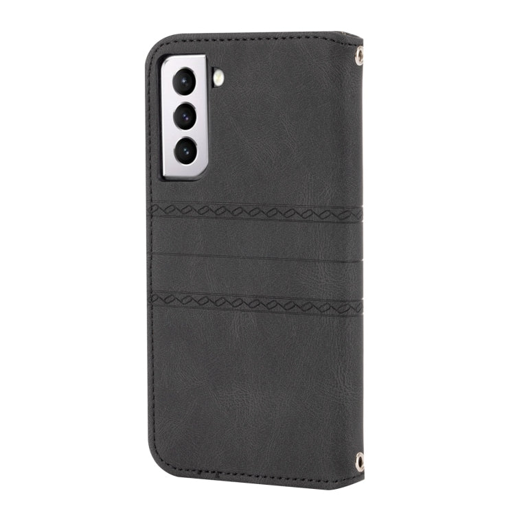 For Samsung Galaxy S23 5G Embossed Stripes Skin Feel Leather Phone Case