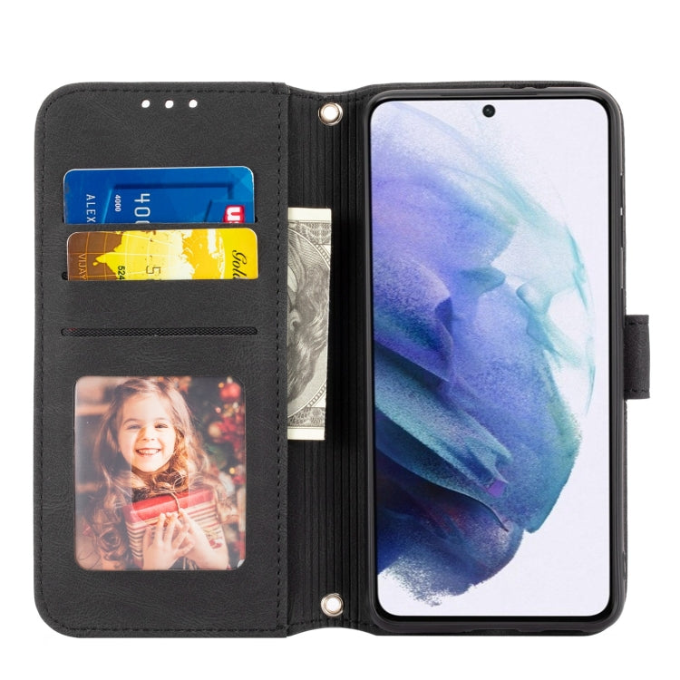 For Samsung Galaxy S23 5G Embossed Stripes Skin Feel Leather Phone Case