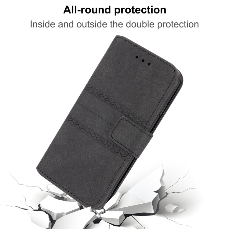 For Samsung Galaxy S23 5G Embossed Stripes Skin Feel Leather Phone Case