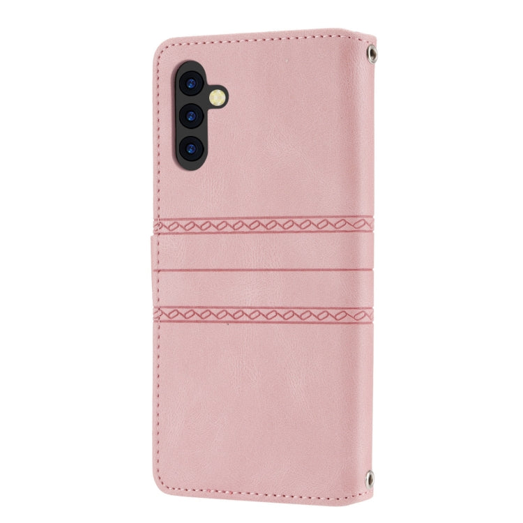 For Samsung Galaxy A14 5G Embossed Stripes Skin Feel Leather Phone Case